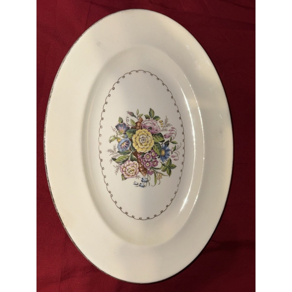 Vintage Paden City Pottery Oval Serving Platter 12" Floral Bouquet F-48 USA